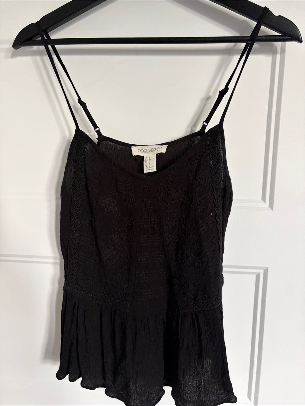 Forever 21 Black Lace-Trim Spaghetti Strap Top